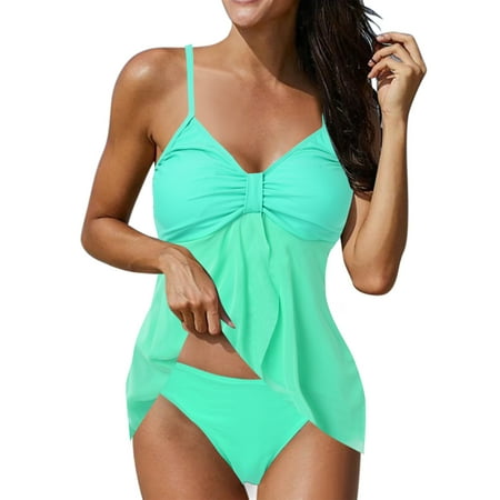 

Womens Bikinis Two Piece Solid Color Tankini Top With Boy Shorts Sports Bra Bikini Briefs Women
