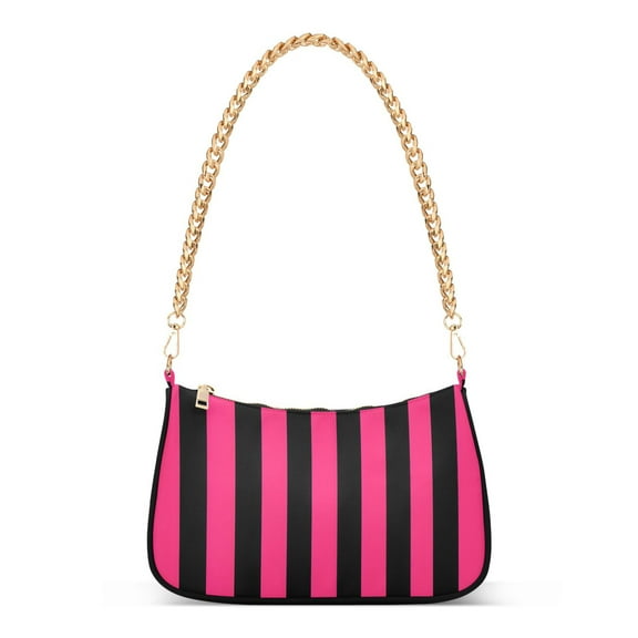 Ryvnso Pink and Black Stripe Pattern Womens Chain Shoulder Bag Tote Handbags Clutch Hobo Purse with Zipper for Travel