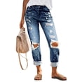 thumbnail image 4 of YOTMKGDO Women's Pants Womens Ripped Mid Waisted Boyfriend Jeans Loose Fit Distressed Stretchy Denim Pants Womens Jeans Stretchy Blue L, 4 of 7