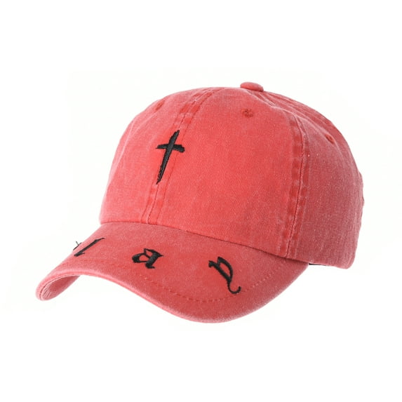 WITHMOONS Baseball Cap Vintage Cotton Cross Slay Embroidery CR1621 (Red)