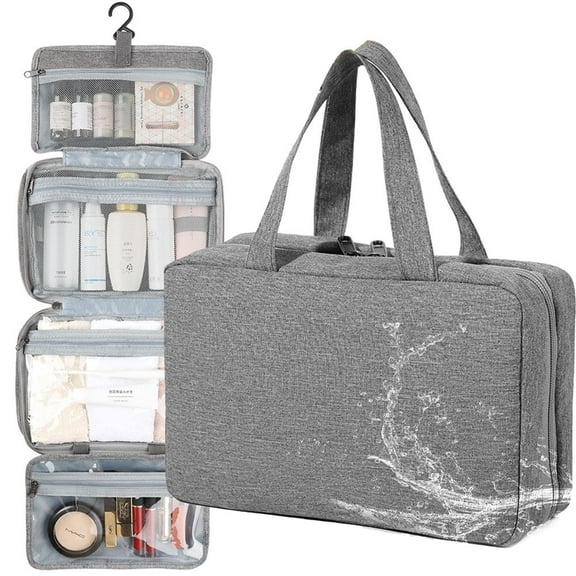 LEEYNEER Travel Hanging Toiletry Bag Hanging Travel Makeup Organizer Foldable Cosmetic Organizer Transparent Cosmetic Bag Makeup Bag for Traveling Toiletries Accessories Grey