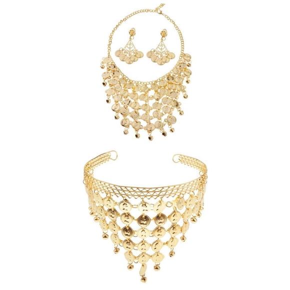 Traje de danza del vientre, diadema con monedas, borla, banda pa el cabello, colgante, coll, , conjuntos pa mujeres Zulema Joyería gitana para danza del vientre