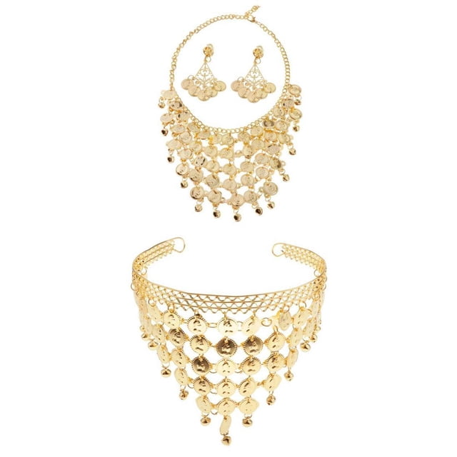 Conjunto de Joyas jinwen para Danza Del Vientre Joyas para El Cabello Collar Pendientes Cubierta para La Cabeza Joyas para La Frente