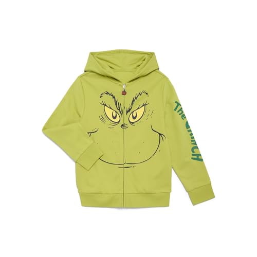Boys Grinch Cosplay Graphic Zip Up Hoodie with Long Sleeves, Size 14/16