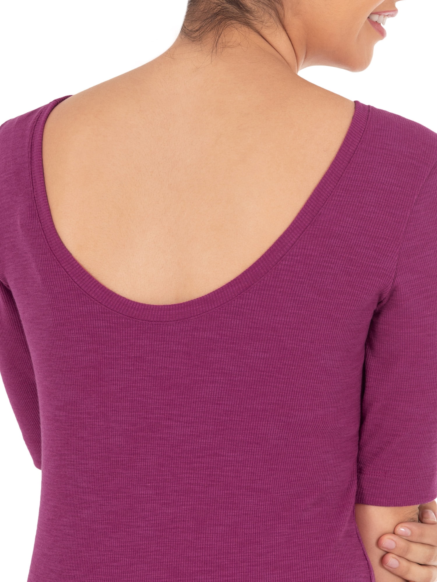 Time and Tru Women's Elbow Sleeve Scoop Neck T-Shirt