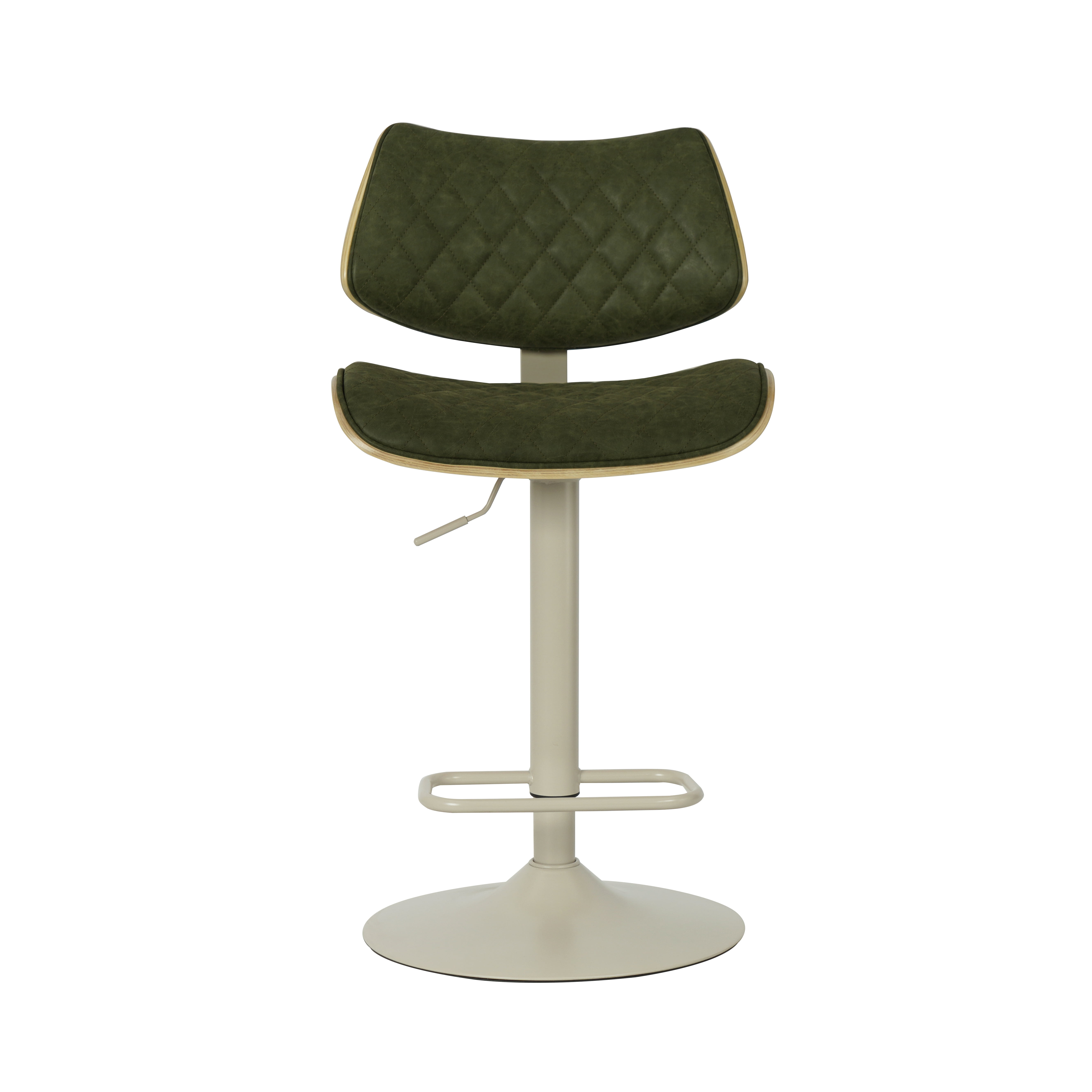 Leland Adjustable Swivel Vintage Green Curved Back Wood Bar Stool with Faux Leather Seat Set of 2