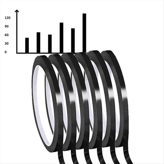 Whiteboard Pinstripe Tape 6 Rolls 1/8Inch Thin White Board Dry Erase Line Gridding Tape (Black)