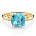 thumbnail image 2 of Gem Stone King 10K Yellow and White Gold Swiss Blue Topaz Soitaire Engagement Ring for Women (2.75 Cttw, Cushion Checkerboard 8MM, Gemstone November Birthstone, Available in Size 5, 6, 7, 8, 9), 2 of 4