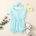 thumbnail image 2 of FRSASU Toddler Girl Solid Color Jumpsuit Ruffled Bodysuit + Infant Headband, 2 of 9