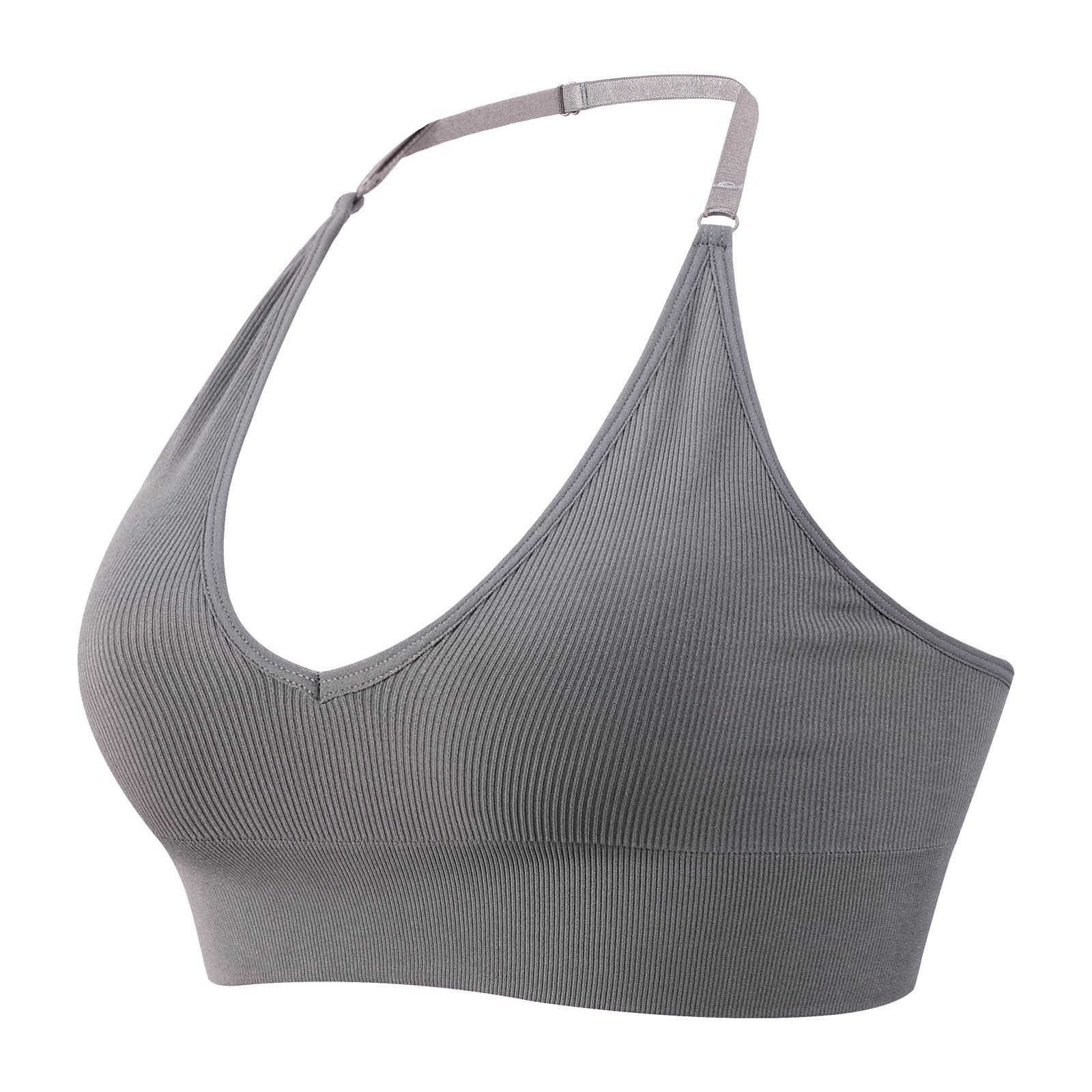  Moon Seamless Halter Backless Sport Bra For Women Adjustable  Padded Active Workout Gym Yoga Crop Tank Top Smoky Grey