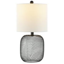 SAFAVIEH Novis 18 in. Modern Black Iron Table Lamp with Off-white 100% Cotton Shade