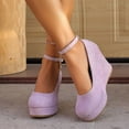 thumbnail image 2 of Rokment Women's Platform Wedge High Heels Dress Shoes for Ladies 2026 Spring Fall Fashion Casual Solid Sparkly Rhinestones Ornament Extra Chunky Heeled Dressy Pumps Bride Wedding Purple Size 6.5, 2 of 5