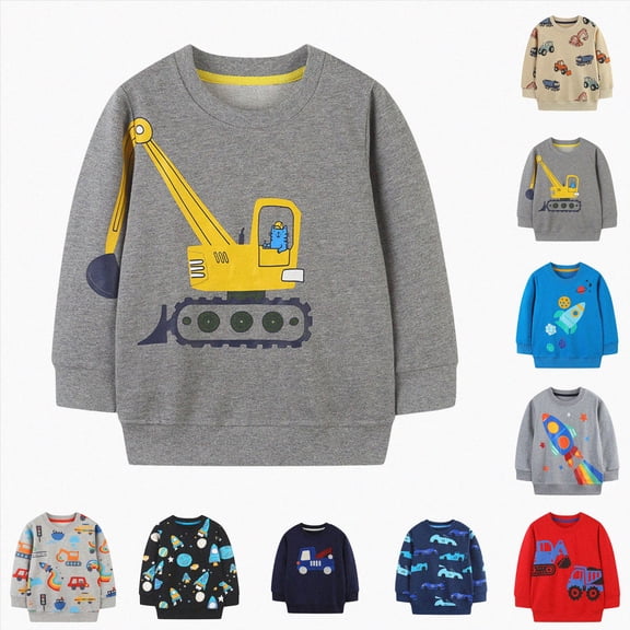 Gerichy Toddler Baby Boy Crewneck Sweatshirt Tractor Long Sleeve Pullover Tops Fall Winter Outfits Casual Clothes 1T-7T