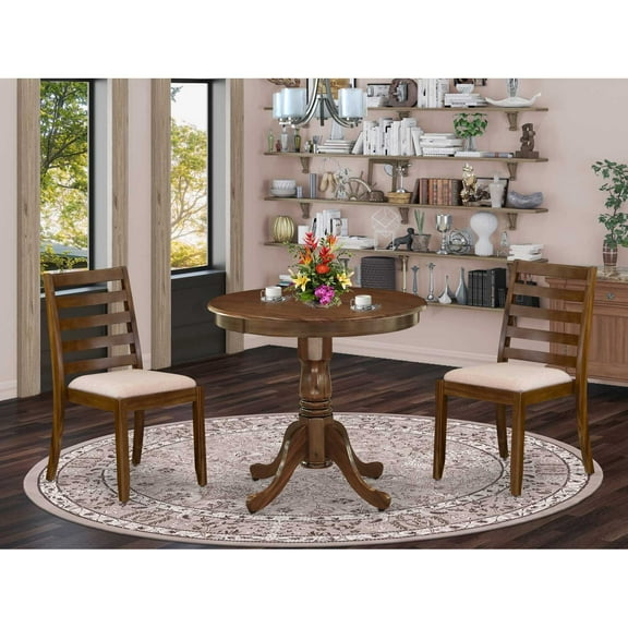 East West Furniture Antique 3-Piece Dining Set in Walnut Finish