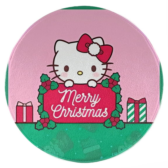 Hello Kitty Christmas Round Rug Washable Circle Rug Non Slip Round Doormat Anime Printed Flannel Round Entryway Rug Floor Carpet Round for Entrance, Entryway, Bedroom 23.6 Inch