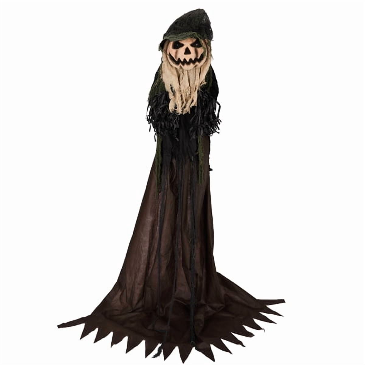 5.7ft Life-Size Halloween Animatronic Wizard, Sound-Activated (Moving Head + Red LED Eyes + Scary Male Voice), for Yard/Haunted House/Party