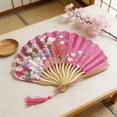thumbnail image 2 of AURIGATE Floral Fabric Folding Hand Fan, 9.06x11.42in Wooden Bamboo Handheld Fan for Wedding, Party, Home Decor, 2 of 6