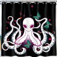 thumbnail image 1 of Vibrant Octopus Shower Curtain - Whimsical Design with Floral & Musical Patterns - Bold Colors on Black Background, 1 of 4