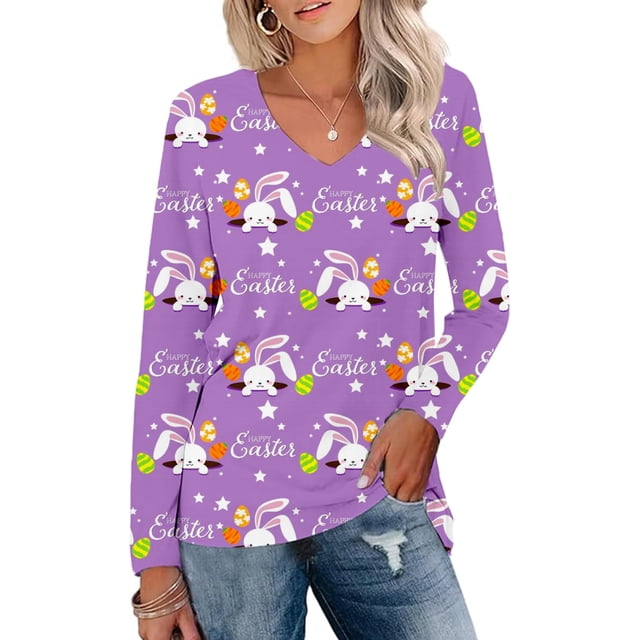 Camisa Aceshion para mujer, manga larga, huevos de conejo, fiesta navideña