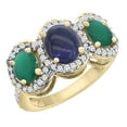 thumbnail image 1 of 14K Yellow Gold Natural Lapis & Cabochon Emerald 3-Stone Ring Oval Diamond Accent, size 9, 1 of 2