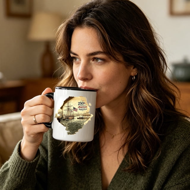 Outdor Ceramic Coffee Cup 11 Ounces Classic Independence Day Design Suitable For Household Use And Carrying Out Of The