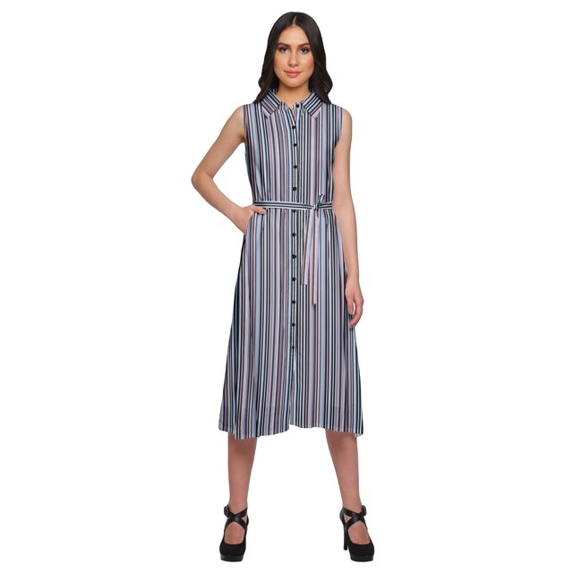 Moomaya Robe Kurti Sans Manches Imprimée avec Poche Chemise de Travail Décontractée