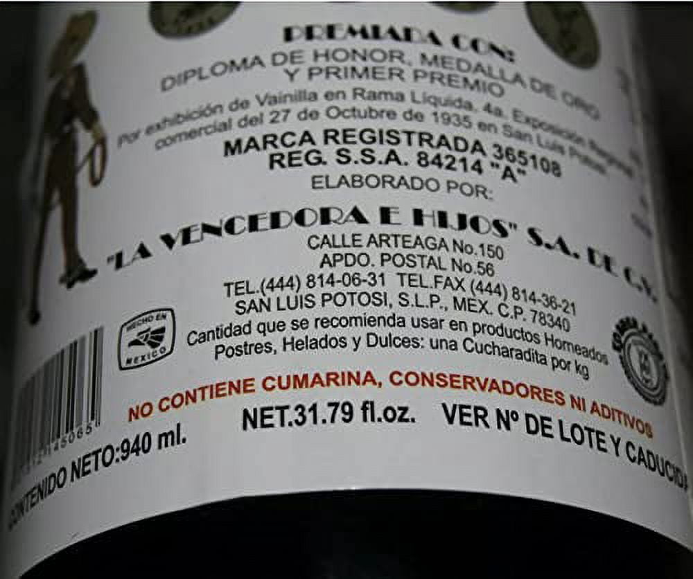 La Vencedora Pure Mexican Vanilla Extract 31oz Each 2 Glass Bottles Product From Mexico - PACK OF 2