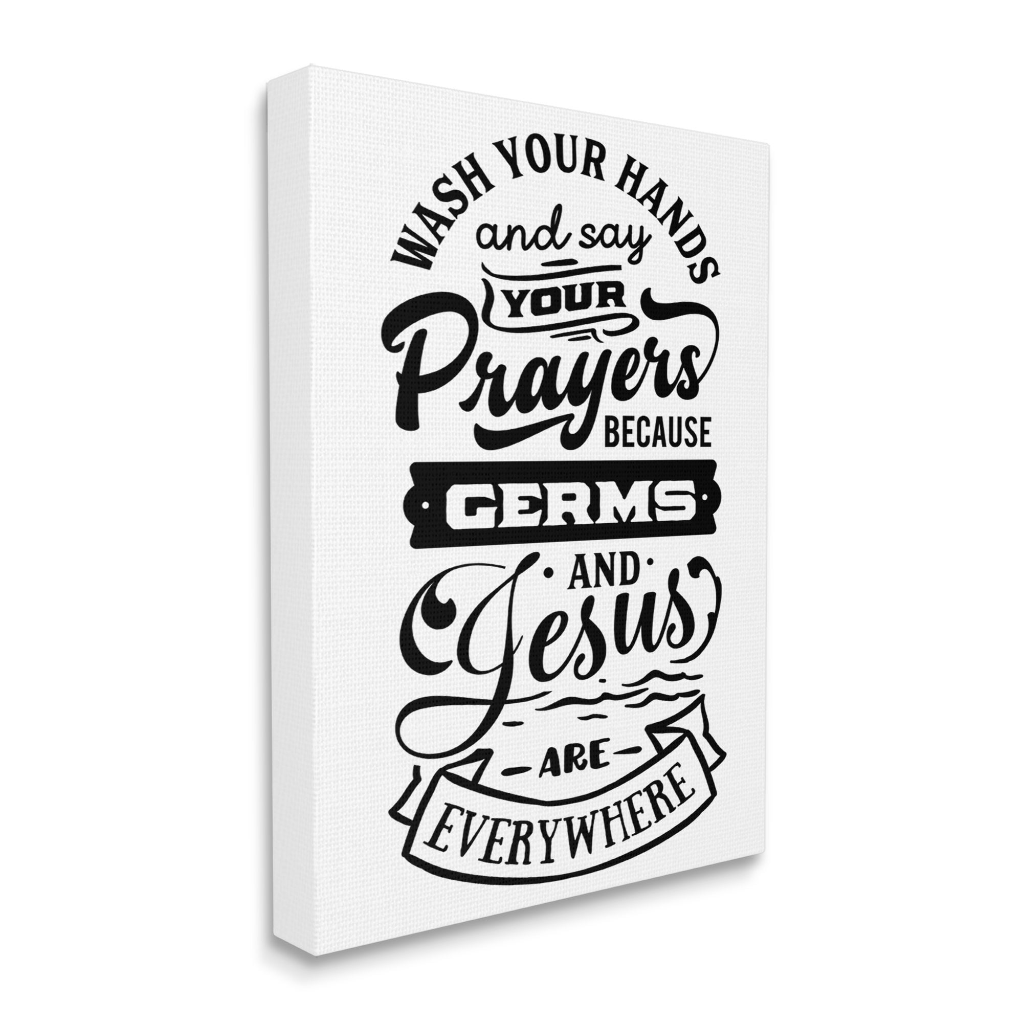 Stupell Industries Wash Hands & Prayers Witty Religious Bathroom Sign Graphic Art Gallery Wrapped Canvas Print Wall Art, Design by Lettered and Lined