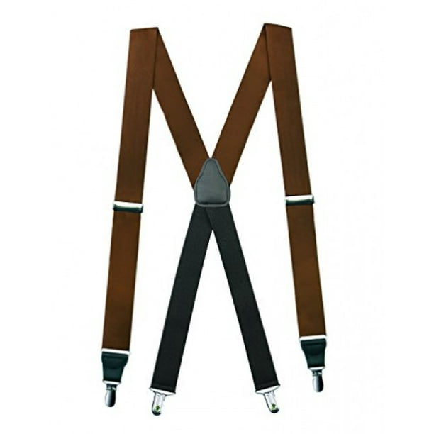 Hold'Em 100% Silk Suspenders For Men X - Back Fancy Solid Clip End Dress  Suspender Made in USA Many Colors and Designs Perfect for Tuxedo - Brown 