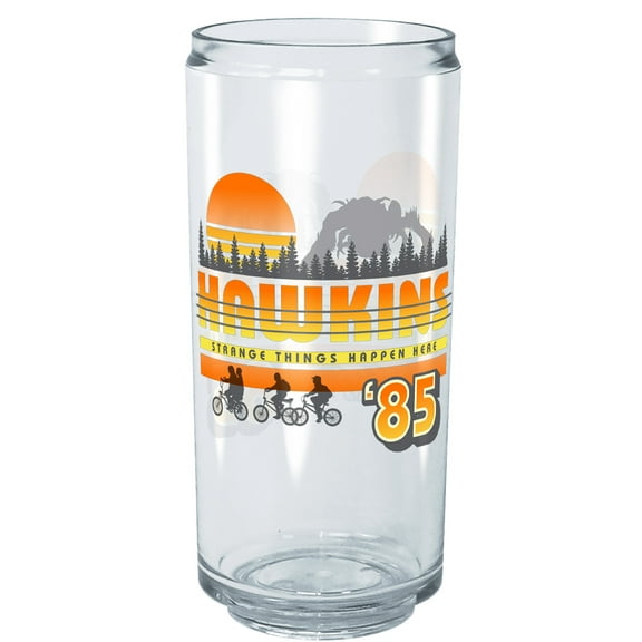 Netflix Stranger Things Hawkins Silhouette Sunset Strange Things Happen Here Tritan Can Shaped Cup Clear 16 oz.
