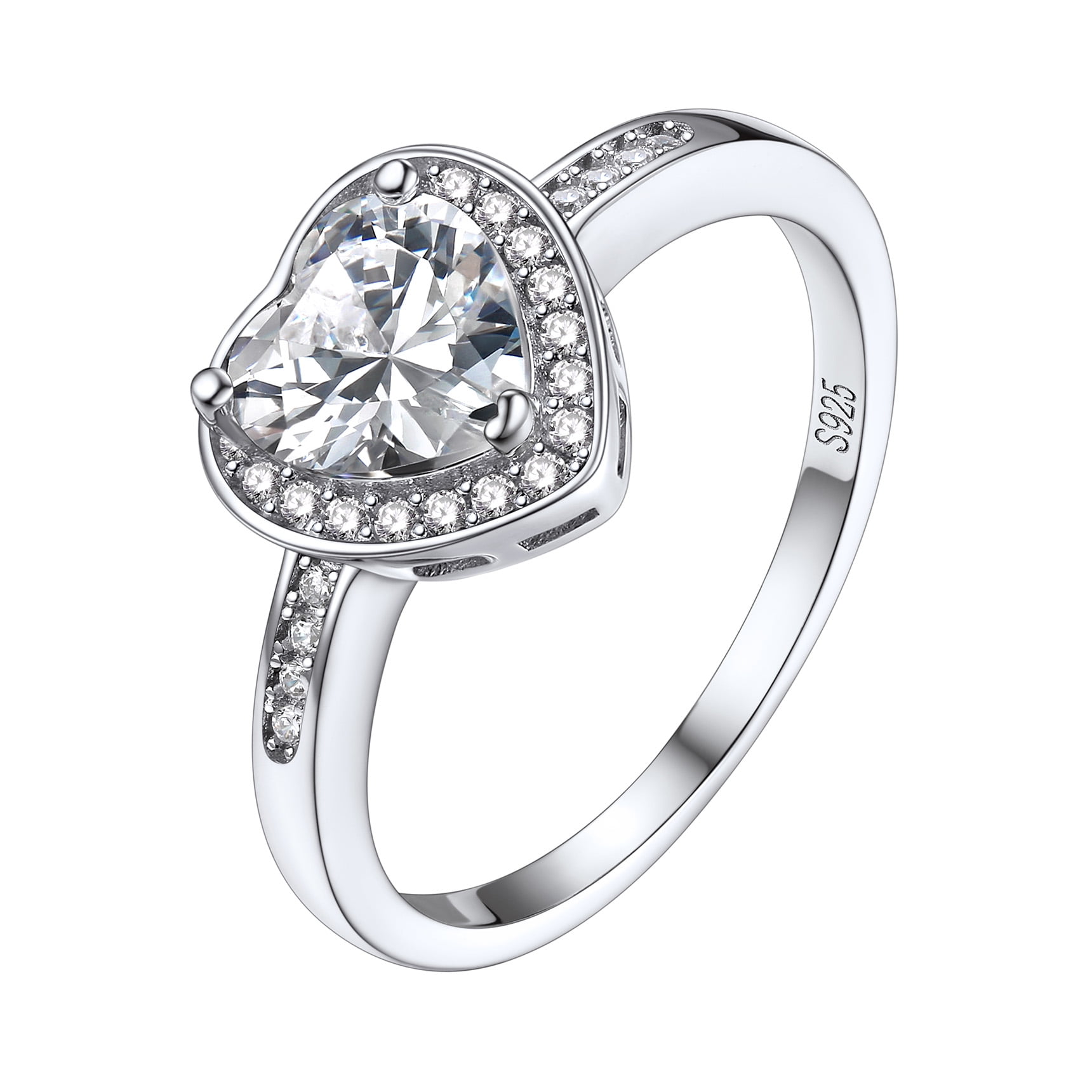 Bestyle 1 Carat White Created Diamond Wedding Band for Women Sterling Silver Engagement Ring Heart Love Ring for Valentine Day Christmas Jewelry Gift Size 8