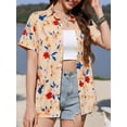 thumbnail image 2 of Fancyglim Women's Button Down Shirt Summer Short Sleeve Hawaiian Blouse Tops Tropical Floral Printed Lapel Neck Cardigan Shirt Apricot XL, 2 of 6