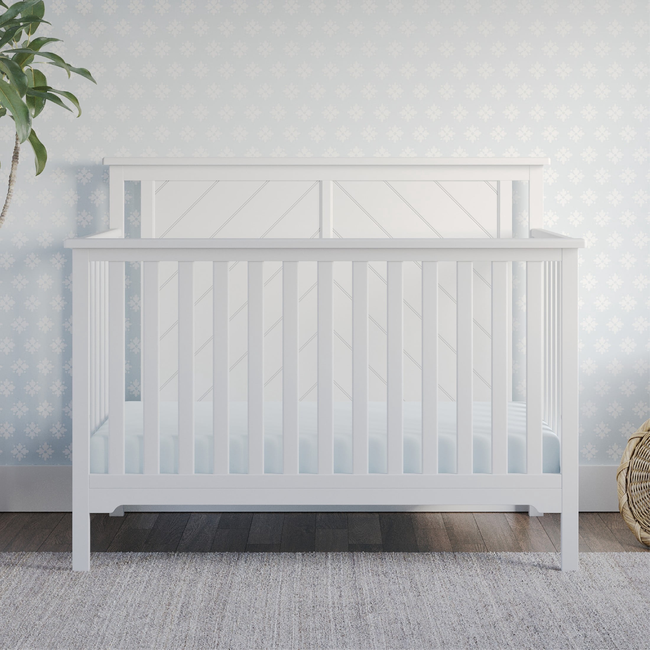 Child Craft Hampton Flat Top Crib and Changing Table Nursery Set, 4-in-1 Convertible, Matte White, 2-Piece