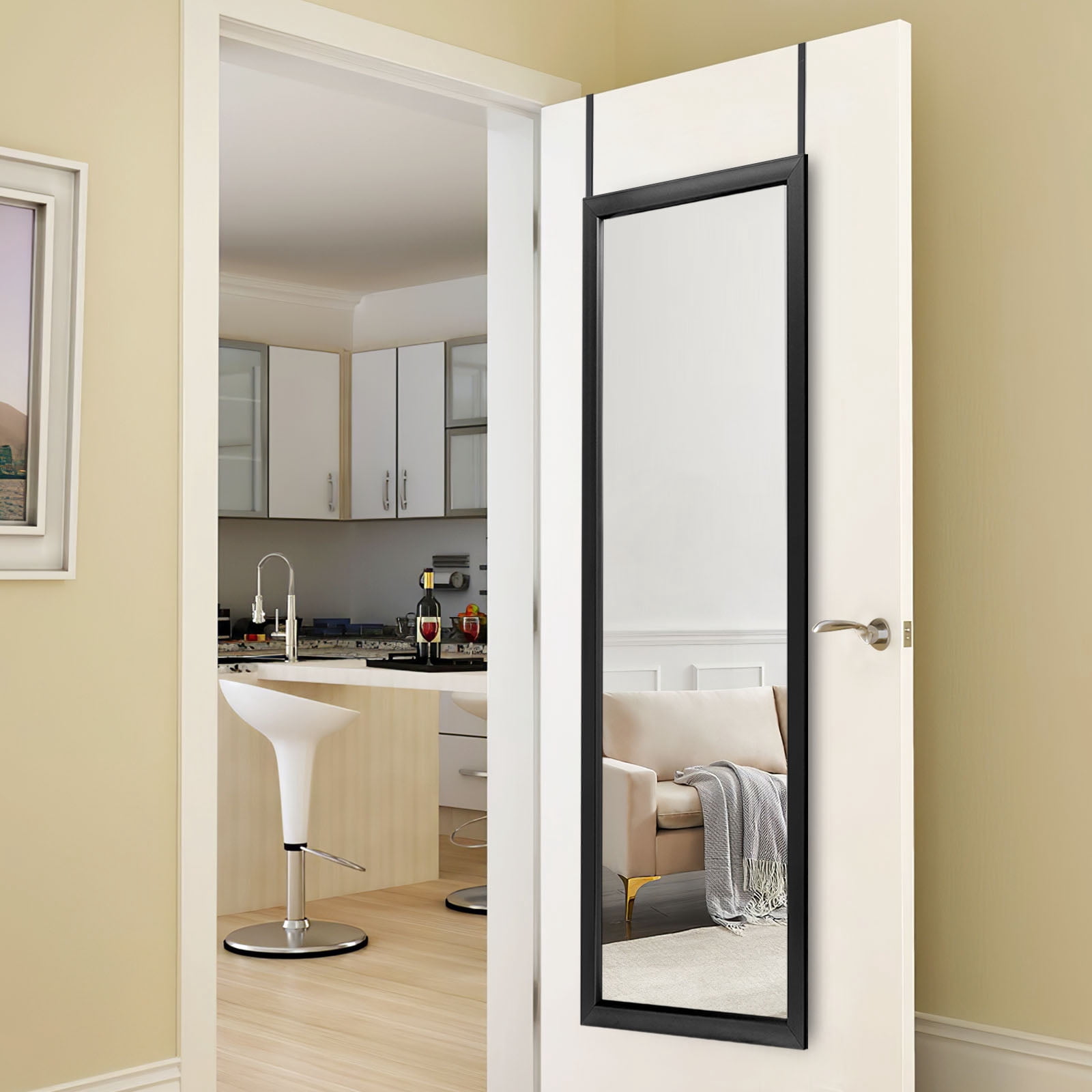 55"*16" Full Length Over The Door Mirror Hanging Mirror for Bedroom Dorm Room Black