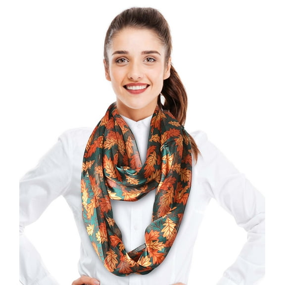 CBC Crown Women's Autumn Small Fall Leaves Leaf Pattern Silk Feeling Infinity Scarf