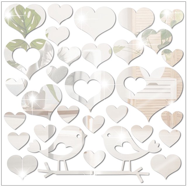 Heart Birds Mirror Wall Decor Mirror Surface Wall Sticker Acrylic Mirror Wall Decor Mirror Wall Decal