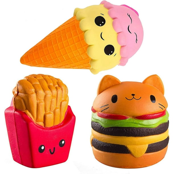 Lindos juguetes blandos y esponjosos kawaii de simulación de hamburguesas, papas fritas, helados, juguete de crecimiento lento para niños y adultos, alivia el estrés y la ansiedad, decoración.