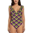 thumbnail image 2 of Fotbe Mardi Gras Plaid Women's Tummy Control Swimsuits Slimming One Piece Bathing Suit Ruffle Wrap V Neck Swimwear-, 2 of 8