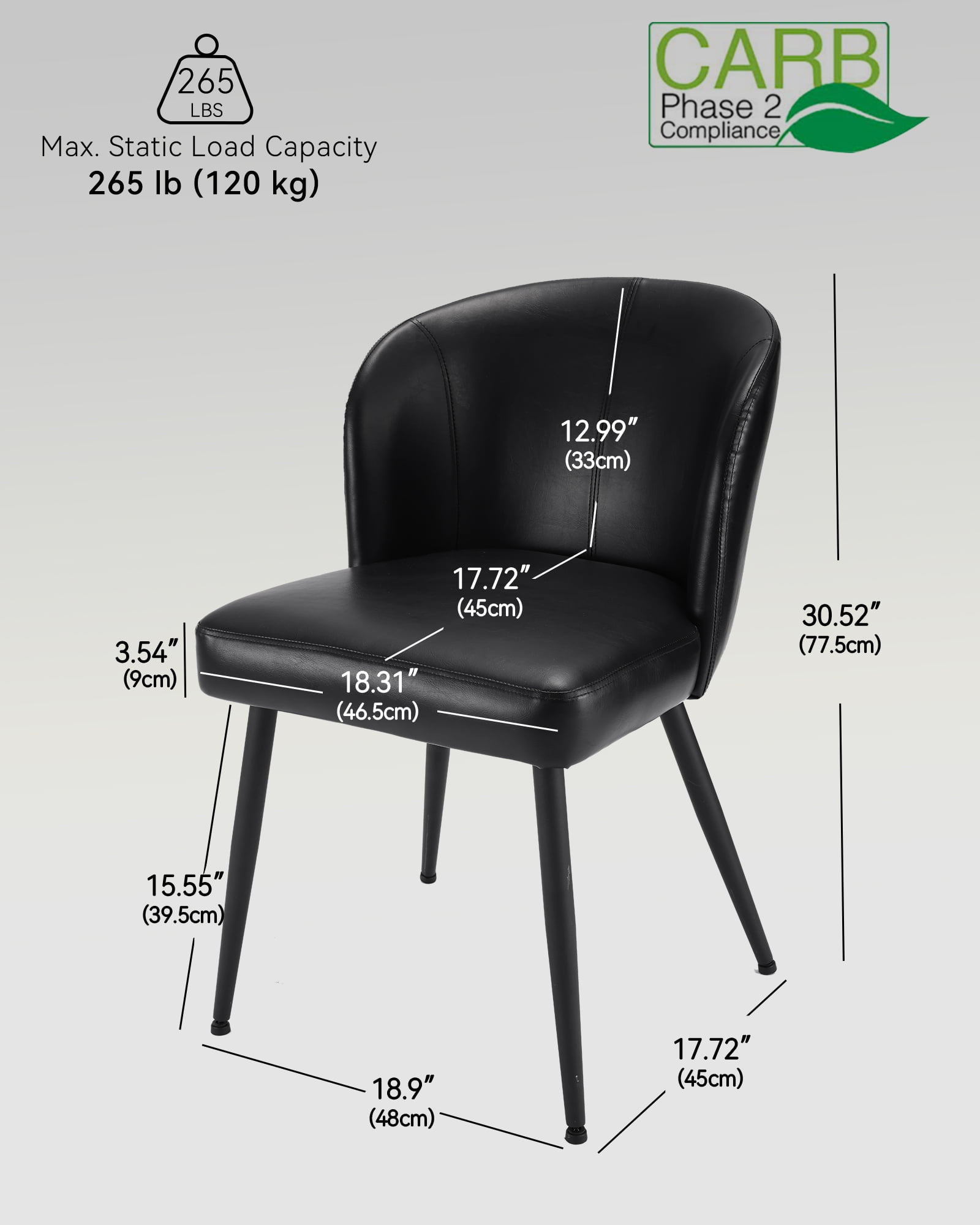Sailvan Dining Chairs Set of 6, Modern PU Leather Upholstered Kitchen Chairs for Dining Room & Living Room with High Back, Easy Maintaince, Black