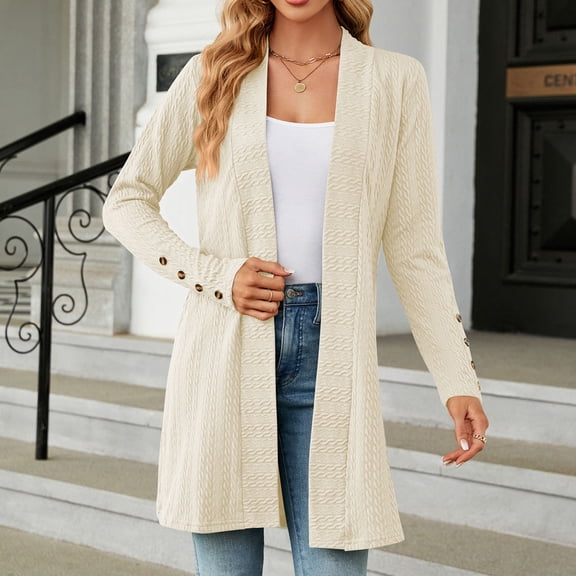 Bnwani Cardigan Sweater for Women Loose Tunic Cardigan Long Sleeve Winter Top Blouse Solid Color Medium Beige Womens Fall Cardigan Sweaters Size L(US:8)
