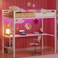 thumbnail image 2 of LIKIMIO Loft Bed Twin Size with Desk, Metal Loft Bed Frame with Power Outlet and LED Lighted, Space-Saving, Noise Free, White, 2 of 9