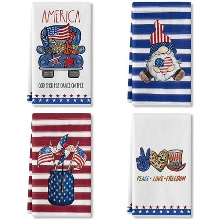 

Artoid Mode Peace Love Freedom Gnome USA Flag 4th Patriotic Dish Towels 4 Count 18x26