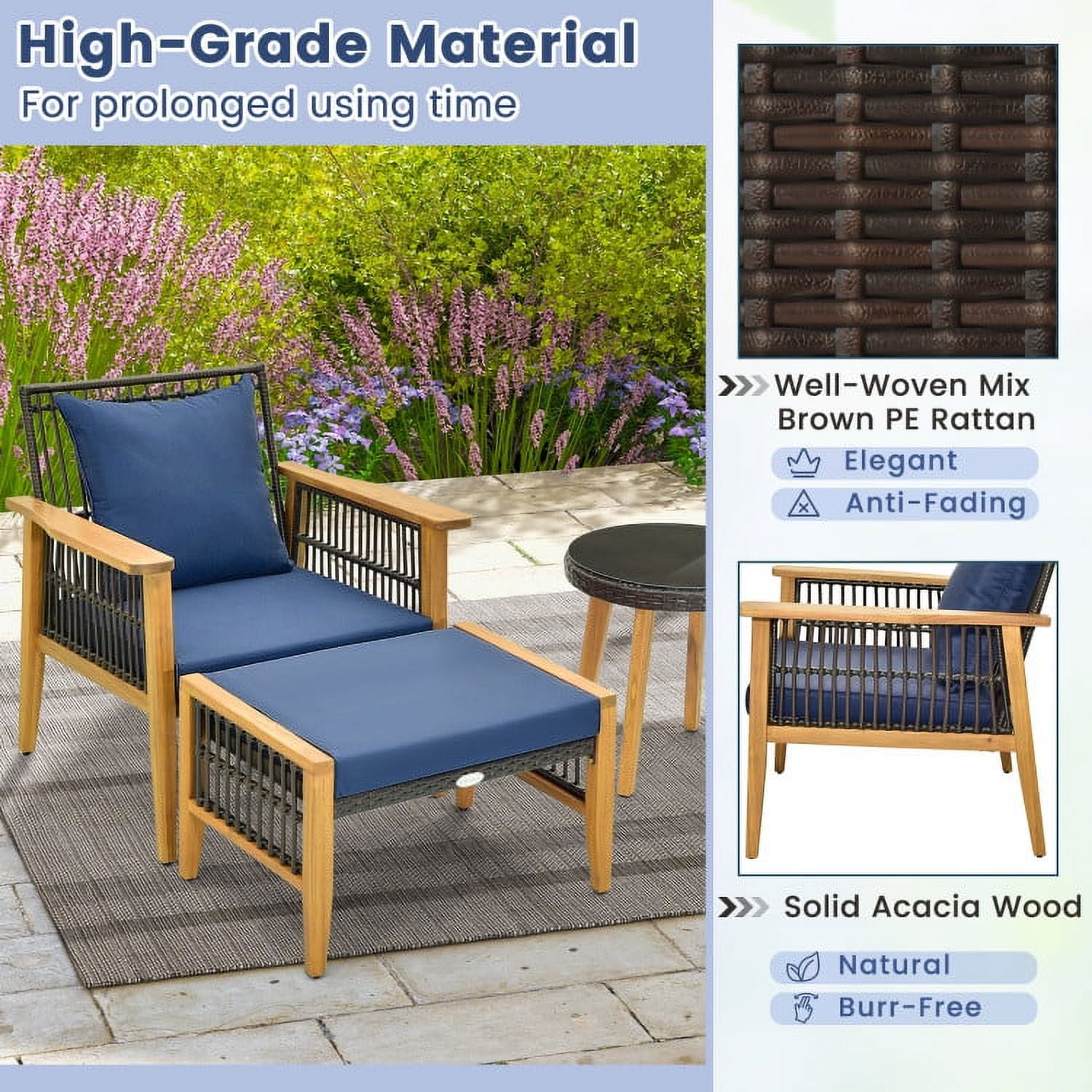 Aimee Lii 5 Piece Outdoor Conversation Set with Stable Acacia Wood Frame, Outdoor Patio Set, Navy Aimee Lii 5 Piece Outdoor Conversation Set with Stable Acacia Wood Frame, Outdoor Patio Set, Navy