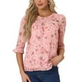 thumbnail image 1 of CAMISAS DE MUJER INSPIRE CHIC CON MANGAS 3/4 Y HEM RIZADO, BLUSA DE CHIFFON FLORAL, ROSA-Blanco, Talla S, 1 of 5