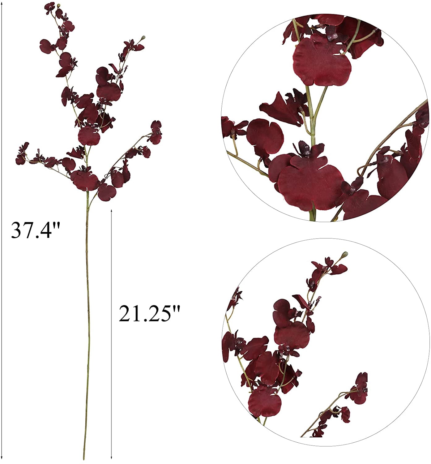 12Pcs Artificial Orchids Flowers Fake Silk Dancing Lady Orchid Faux Long Stem Flowers in Bulk for Home Wedding Office Party Festive Indoor Outdoor Decoration (New Burgundy)