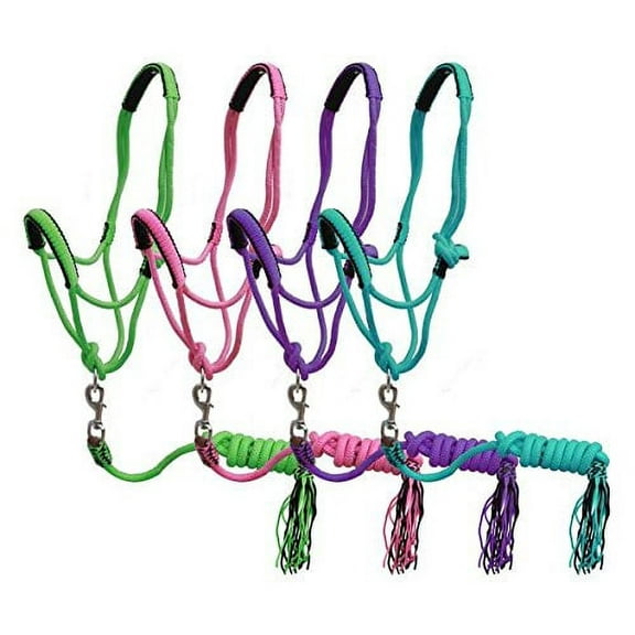 Showman PONY Braided Nylon Cowboy Knot Rope Halter w/ Lead  (Lime Green)