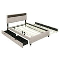 thumbnail image 6 of Harper & Bright Designs Queen Size Bed Frame with Storage Headboard and Twin XL Size Trundle, Linen Platform Bed with 2 Drawers and Sockets & USB Ports, Beige, 6 of 14