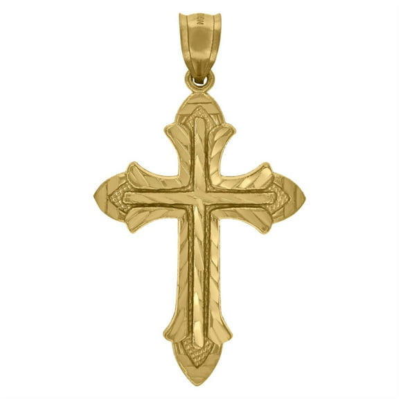 Auriga 10k Yellow Gold Diamond-Cut Cross Religious Charm Pendant for Men