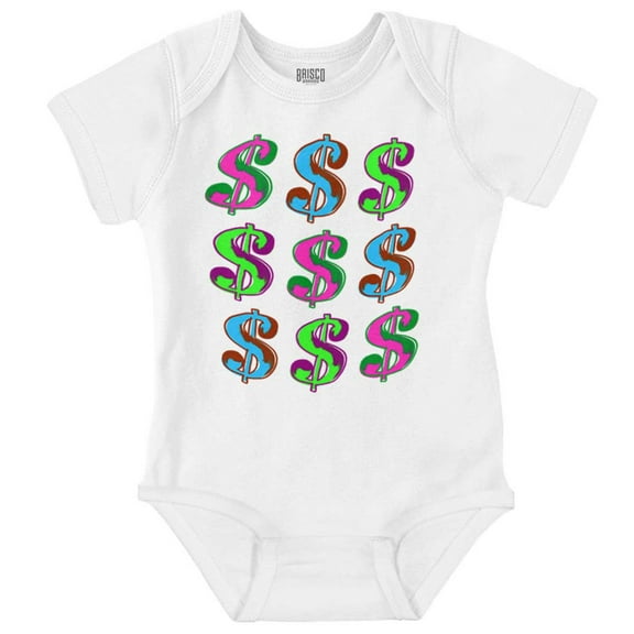 Cool Urban Cash Money Dollar Sign Romper Boys or Girls Infant Baby Brisco Brands NB