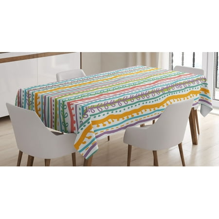 

Striped Tablecloth Vertical Abstract Featured Swirl Lines Curved Stylish Sketchy Bands and Dots Display Rectangular Table Cover for Dining Room Kitchen 60 X 90 Inches Multi by Ambesonne